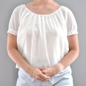NWT Madewell White & Ruffled Short Sleeved Summer Business Casual Blouse